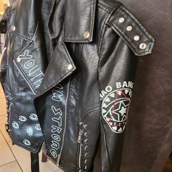 Yara Graffiti Black Moto Leather Jacket - Picture 3 of 7